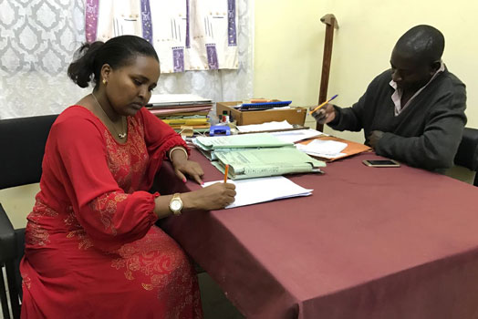 Nominated senator Naisula Lesuuda records a statement at Samburu Central Police Station. PHOTO | DAILY NATION