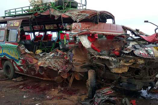 The wreckage of a minibus that was involved in a road accident with a lorry near Malili shopping centre on the Nairobi-Mombasa highway. PHOTO | COURTESY