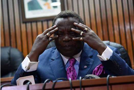 Cotu Secretary General Francis Atwoli gestures during a press conference at his offices in Nairobi on December 8, 2017. PHOTO | EVANS HABIL