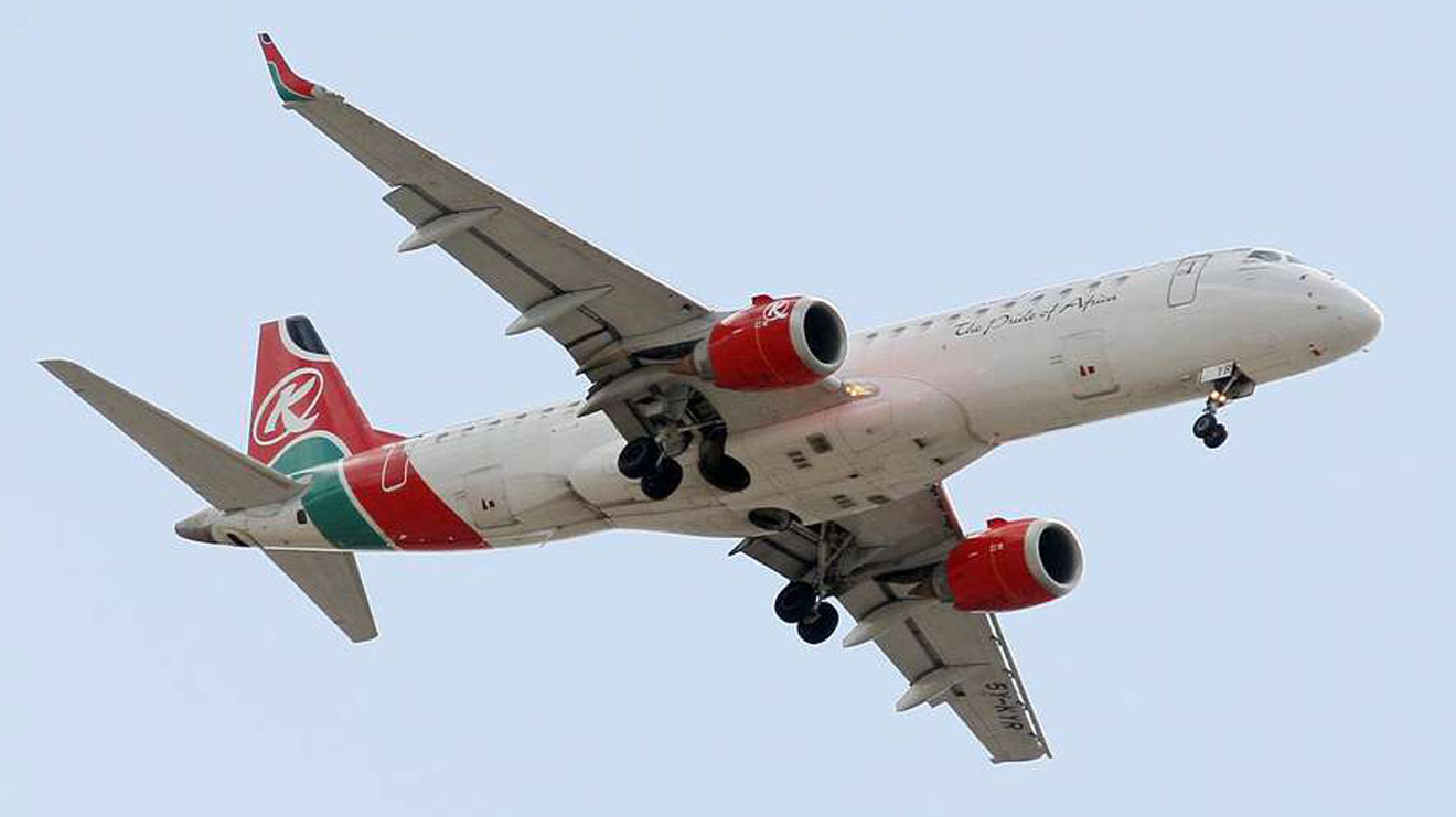 Kenya Airways aircraft approaching landing at JKIA