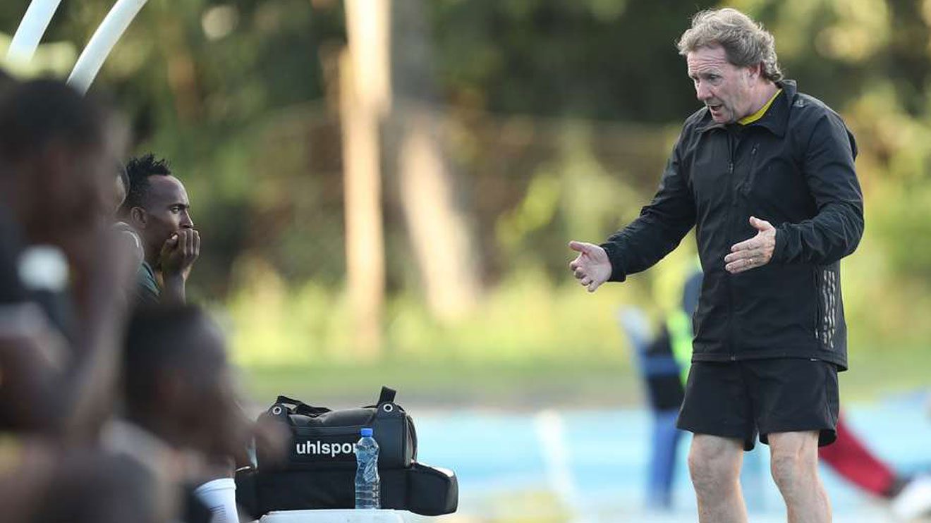 Wazito FC coach Stewart Hall gestures in the technical area during a Kenyan Premier League match against Tusker FC at Kenyatta Stadium in Machakos on December 11, 2019. PHOTO | SILA KIPLAGAT