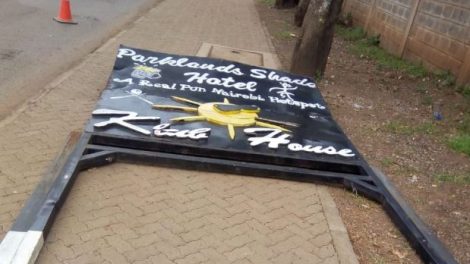 The K1 signpost along Ojijo Road in Parklands after it was brought down. PHOTO | COURTESY