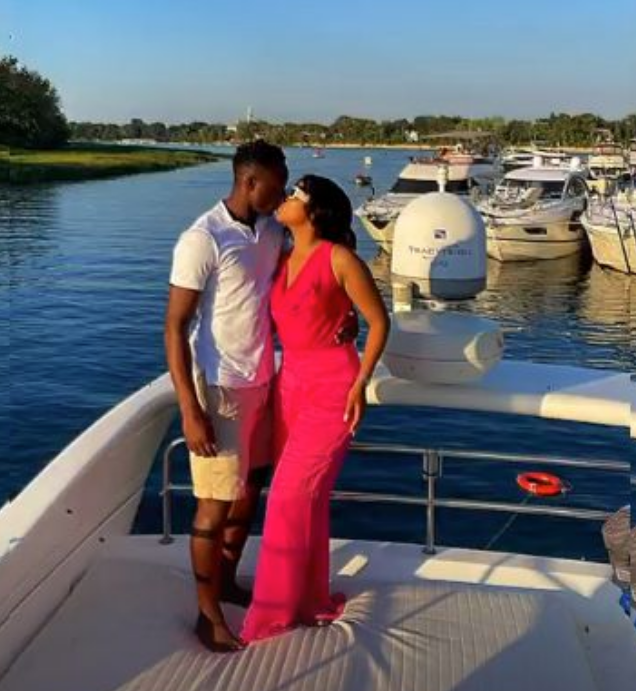 Victor Wanyama with partner Serah Teshna on the yatch